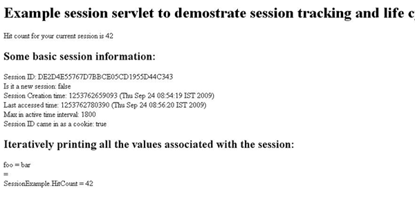 Output of the example session servlet