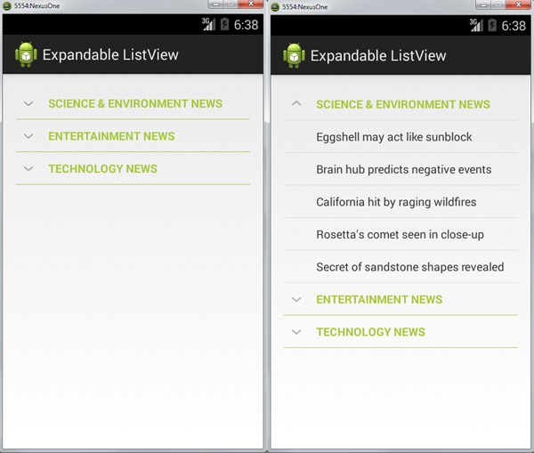 Android Expandable ListView - Javapapers