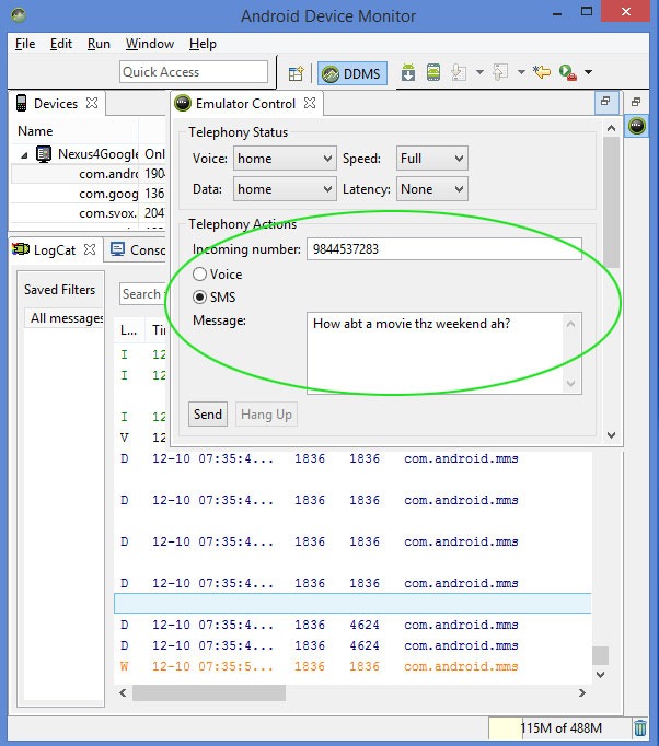 Test-SMS-Android-Emulator